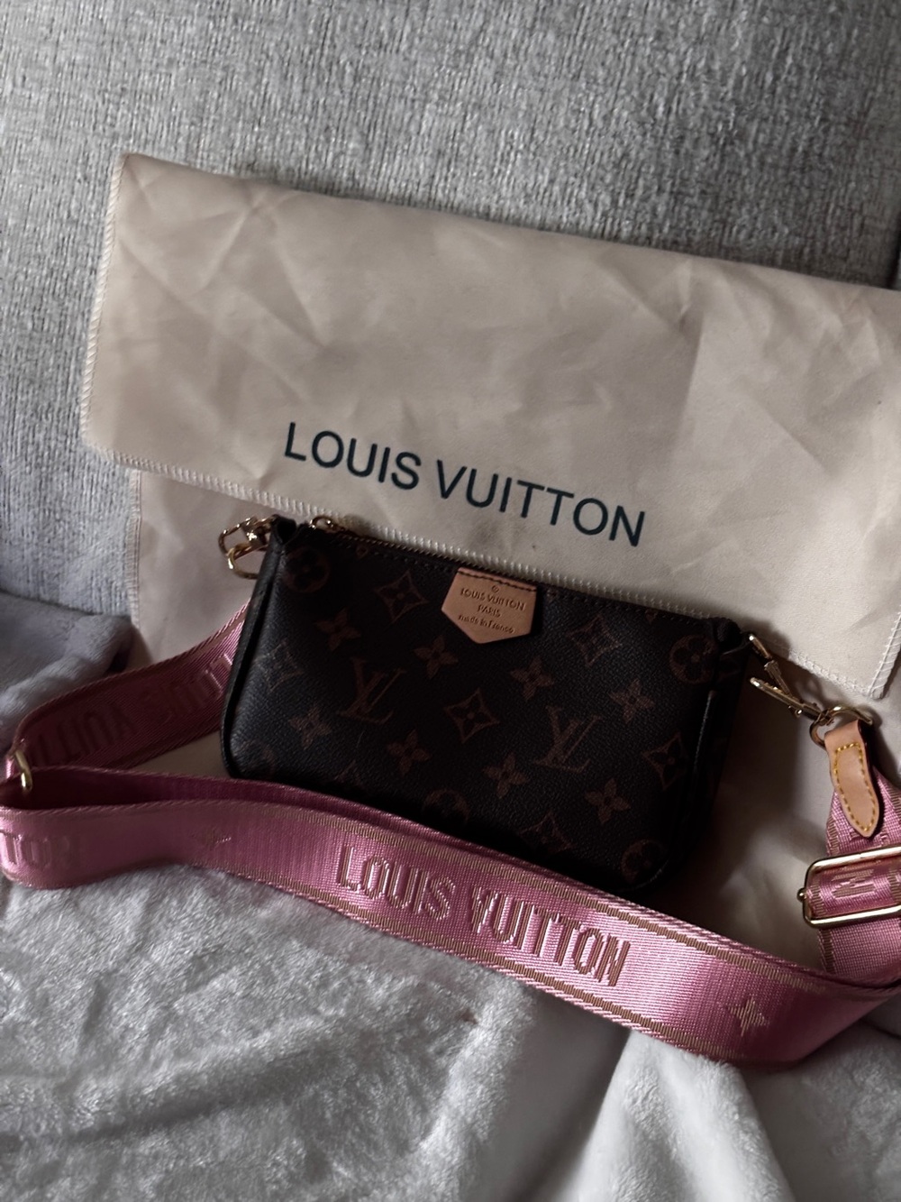 LV Monogram Multi Pochette Accessoires with Pink Strap, no offers price firm.
